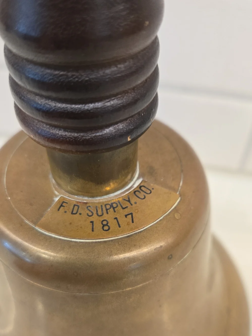 Vintage Brass Hand Bell with Dark Wood Handle